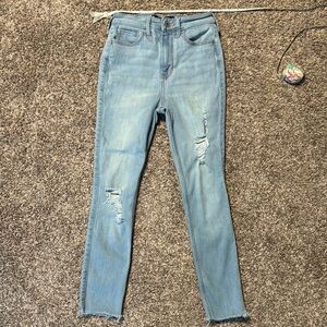 0R Hollister Light Blue Distressed Women's Jeans ultra high rise super skinny